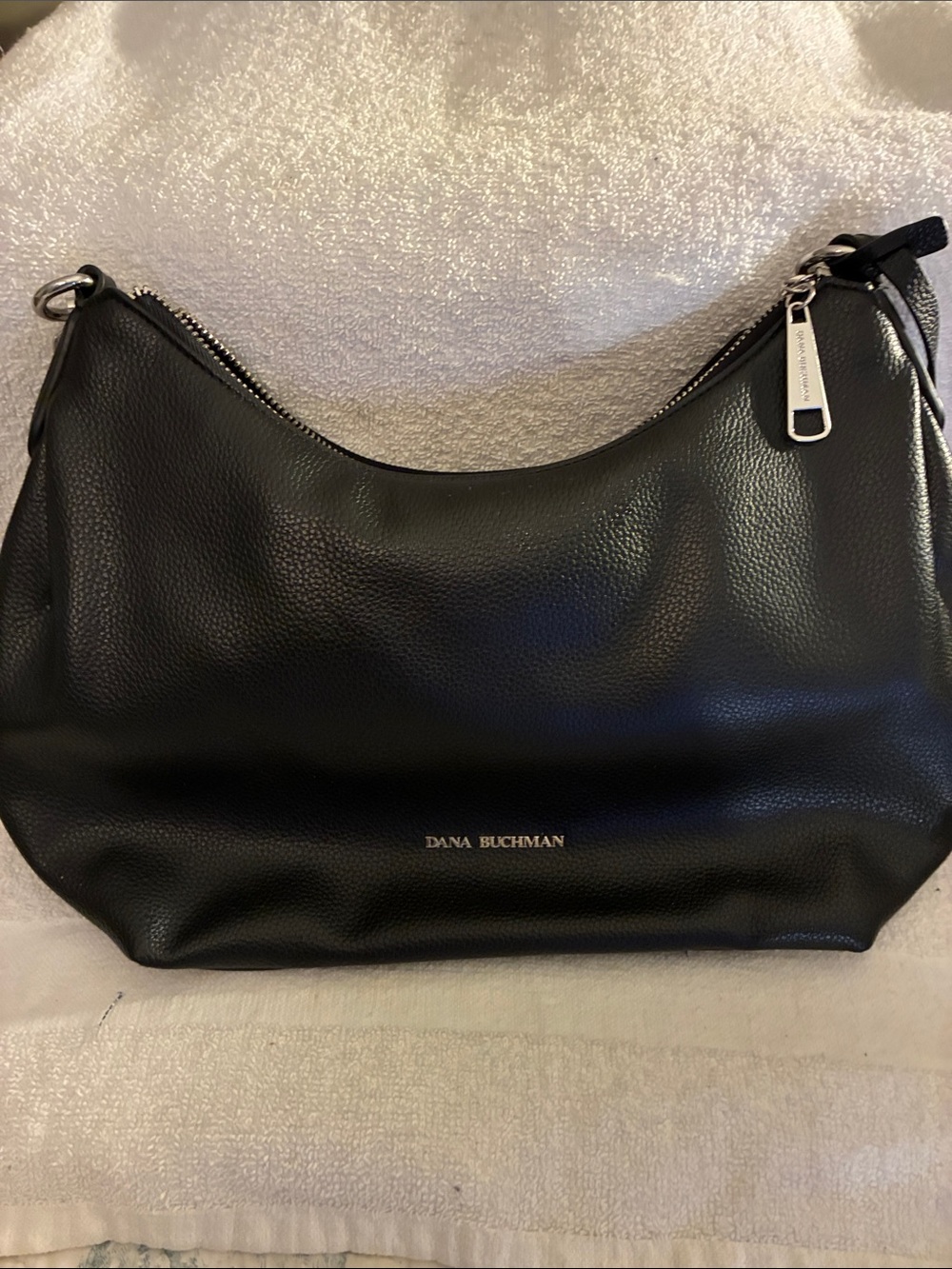 Dana Buchman Black Pebbled Faux Leather Shoulder Bag with Silver Hardware-Hobo